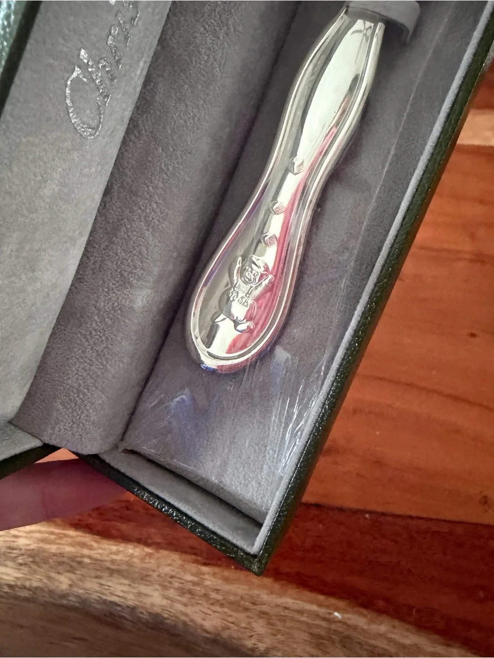MINT New Christofle France Silver Plated Baby Spoon In Original Green Box